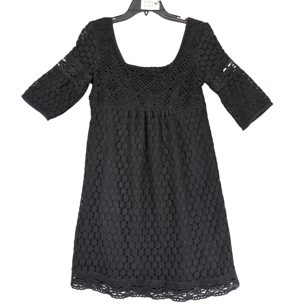 Solitaire by Ravi Khosla Black Crochet Babydoll Mini Dress Sz S Whimsigoth Boho